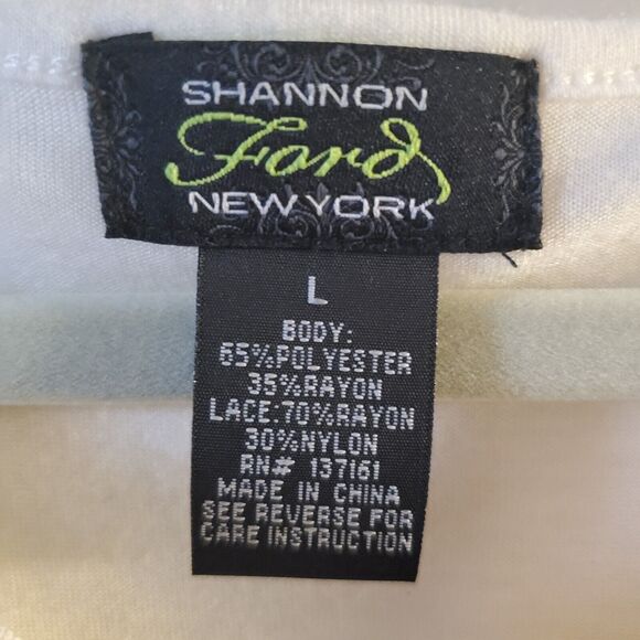 Shannon Ford New York Womens Large V Neck Lace Jersey Pullover Cream Ivory Top L - Picture 6 of 9